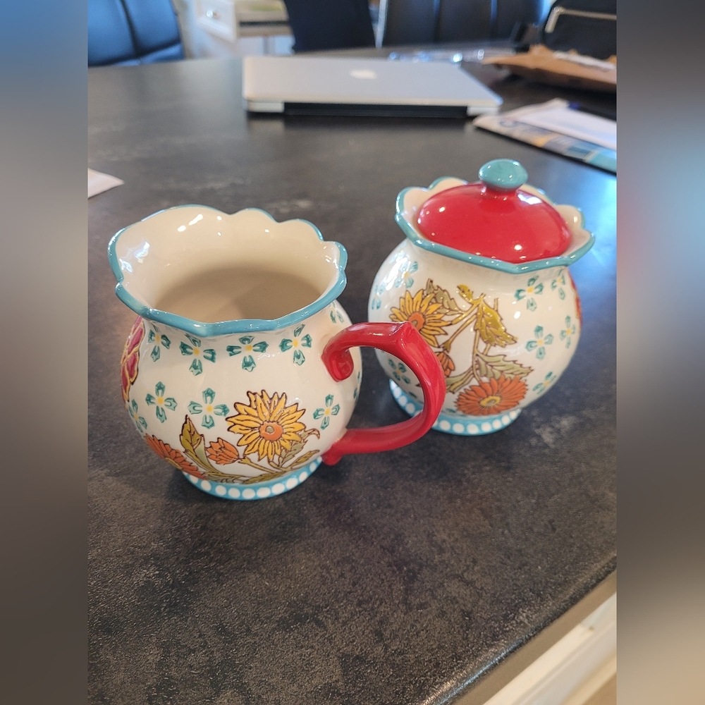 Floral Ceramic Creamer and Sugar Set